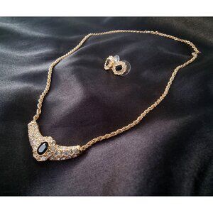 Vintage ROMAN Signed Faux Emerald Clear Rhinestones Gold Tone Set